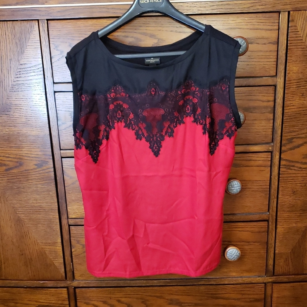 Worthington Black and Red Lace Women's Blouse